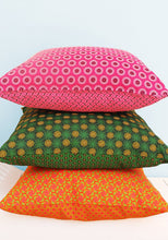 Load image into Gallery viewer, Contrasting Orange and green Shweshwe scatter cushion