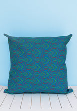 Load image into Gallery viewer, Turquoise, pink and green African Shweshwe scatter cushion