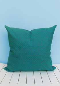 Turquoise, pink and green African Shweshwe scatter cushion