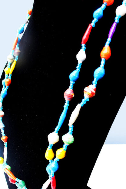 Hand-crafted paper beaded African necklace