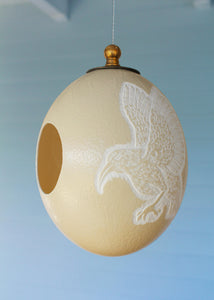 Hummingbird handcrafted ostrich eggshell birdfeeder