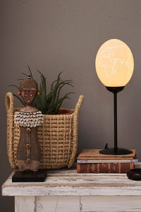 Lizzard themed carved ostrich egg Lamp