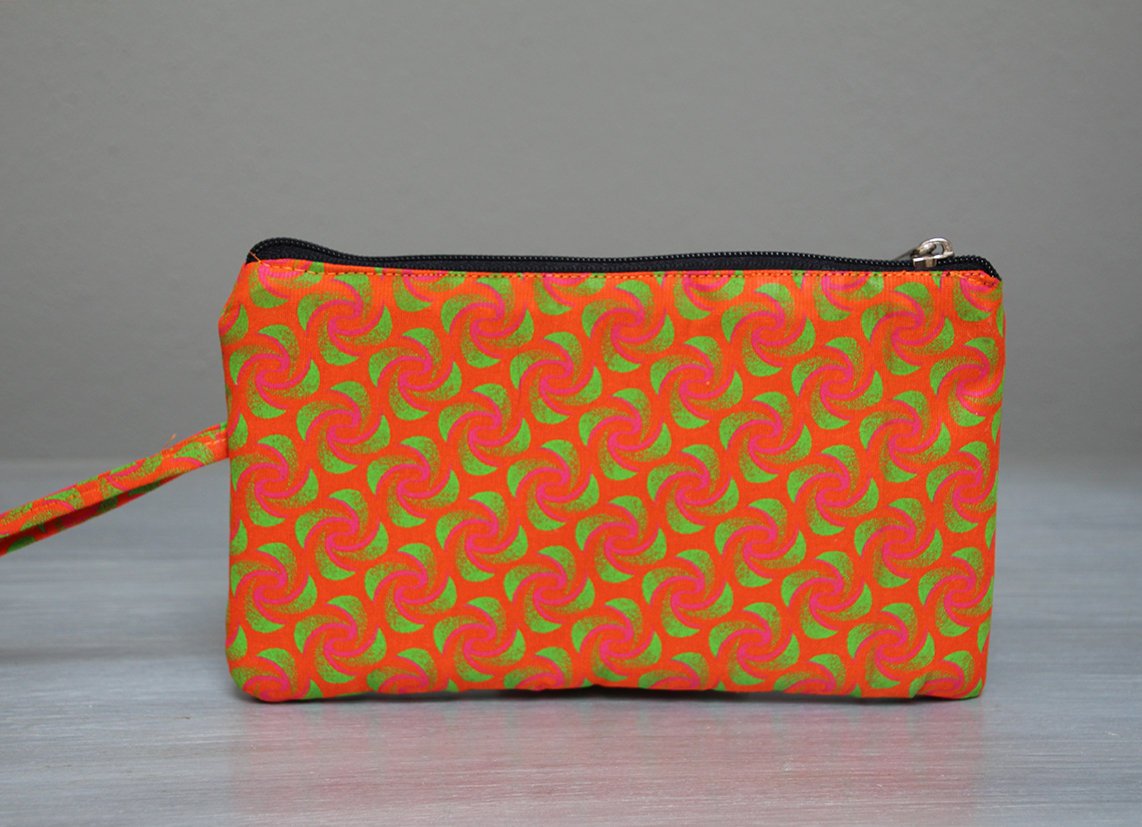 Orange and green African Shwe-shwe purse