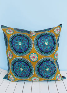 Turquoise & black Java African wax print scatter cushion