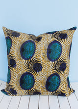 Load image into Gallery viewer, Turquoise &amp; black Java African wax print scatter cushion