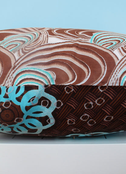 Turquoise & brown Java African wax print scatter cushion