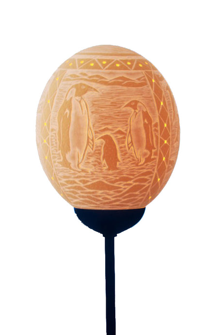 Penguin and dolphin ostrich eggshell lamp
