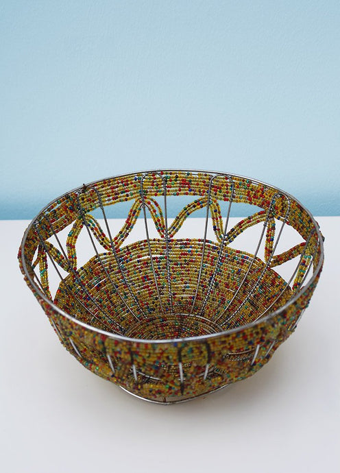 Colourful African wire and bead bowl