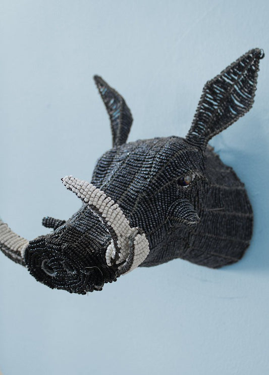 Beaded and wire-frame warthog wallpiece