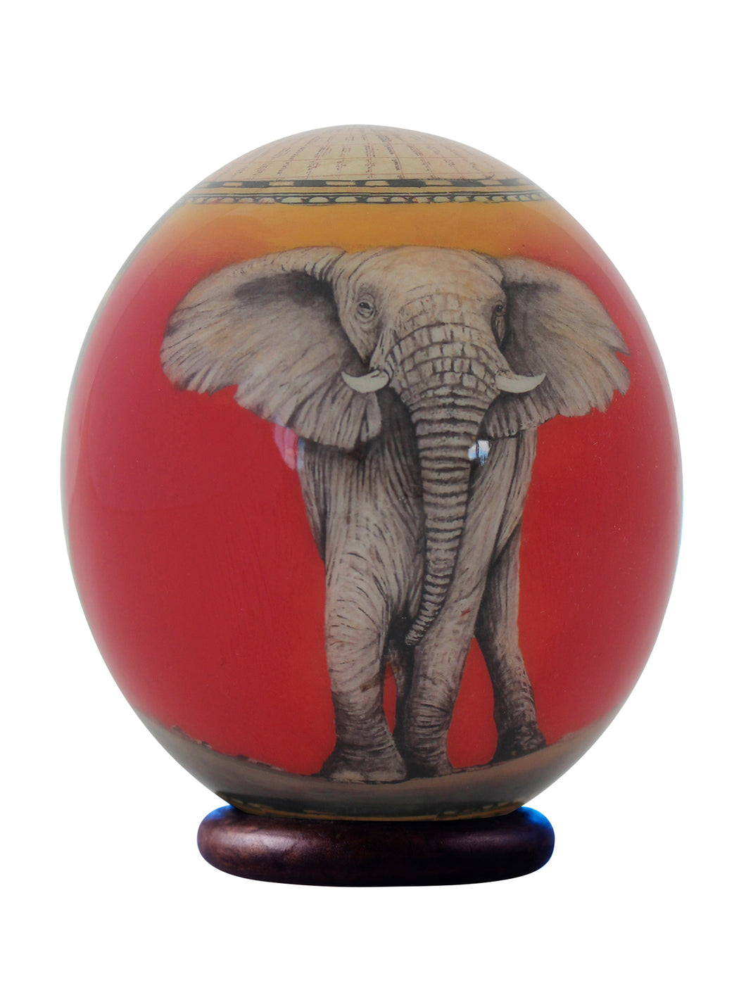 Elephant and map decoupage ostrich eggshell