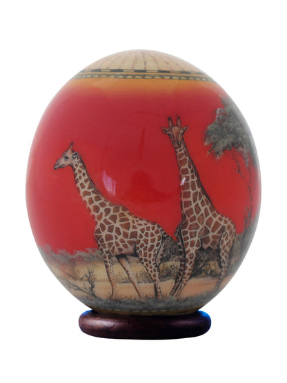 Decoupage giraffe and map ostrich egg