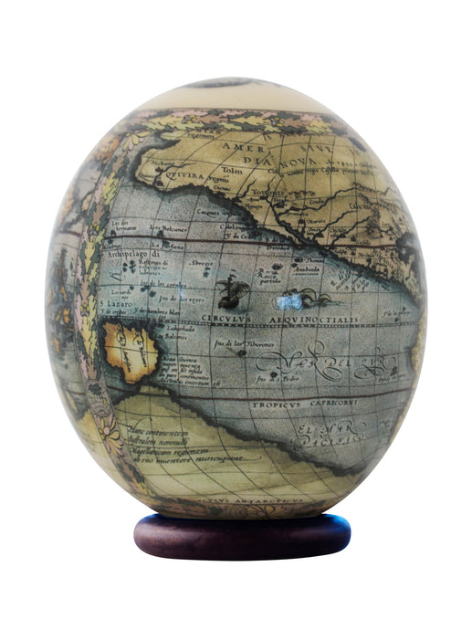 Decoupage world map ostrich egg